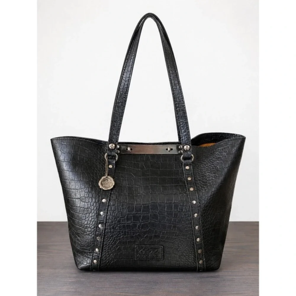 Patricia Nash Benvenuto Croc Leather Tote LARGE‎ Studded Shoulder Bag Black Work